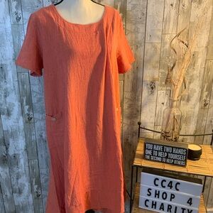 Coral Short Sleeve Dress with Pockets. Size 1X